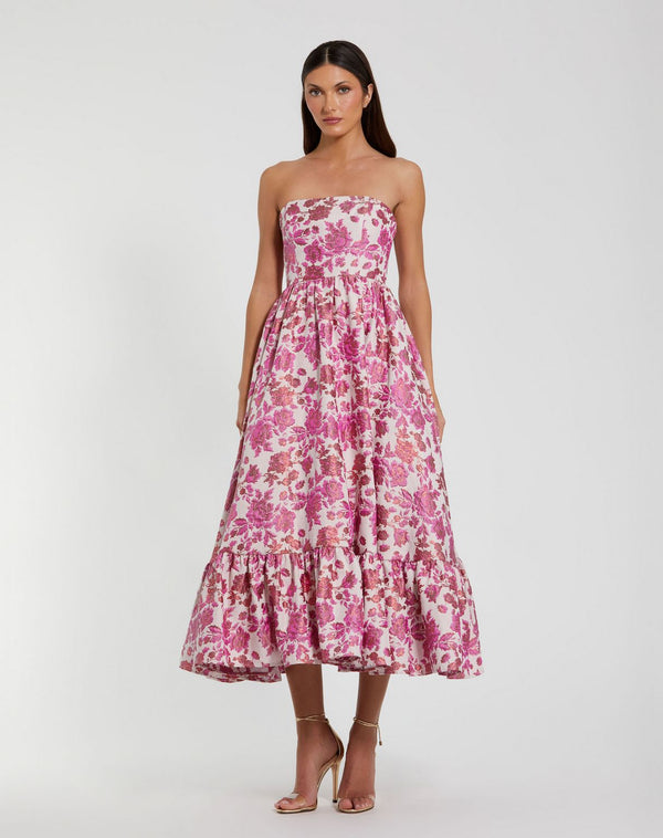 Tea Length Floral Ruffle Dress Cocktail Mac Duggal 56092