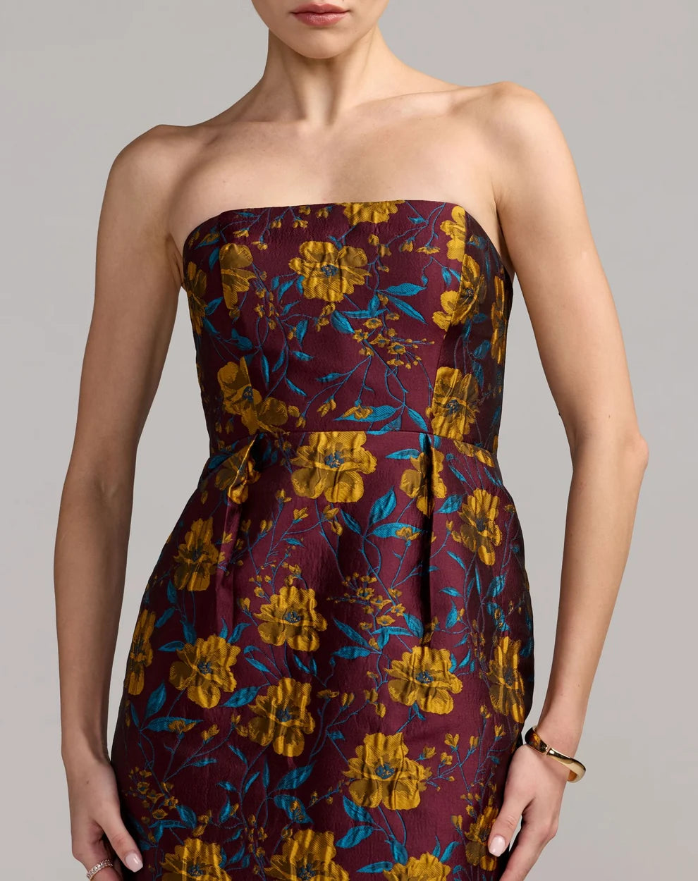 Cocktail Dresses Fitted Midi Floral Tea Length Cocktail Dress Plum Multi