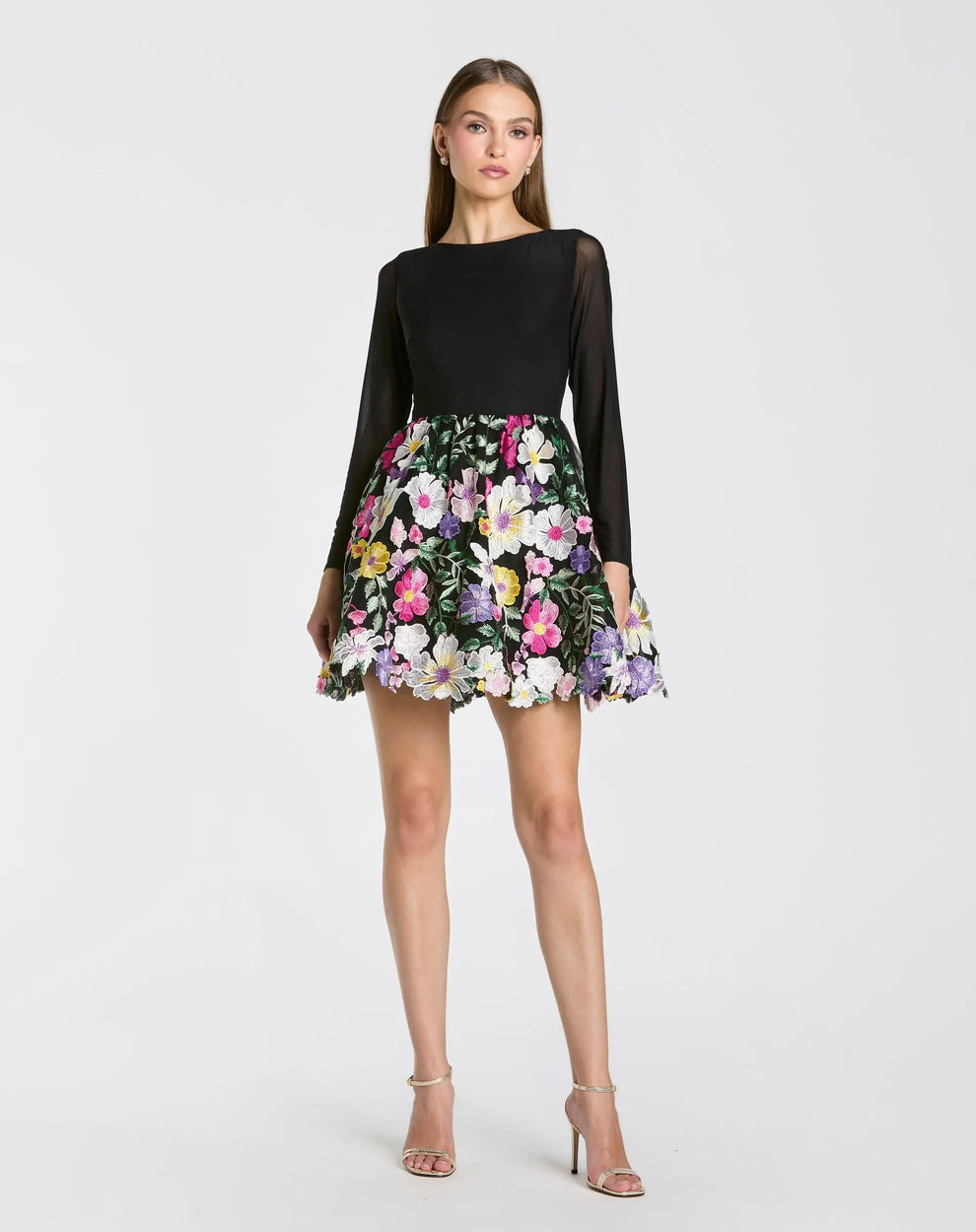 Bateau Mini Chiffon Cocktail Fit & Flare Mac Duggal 56109