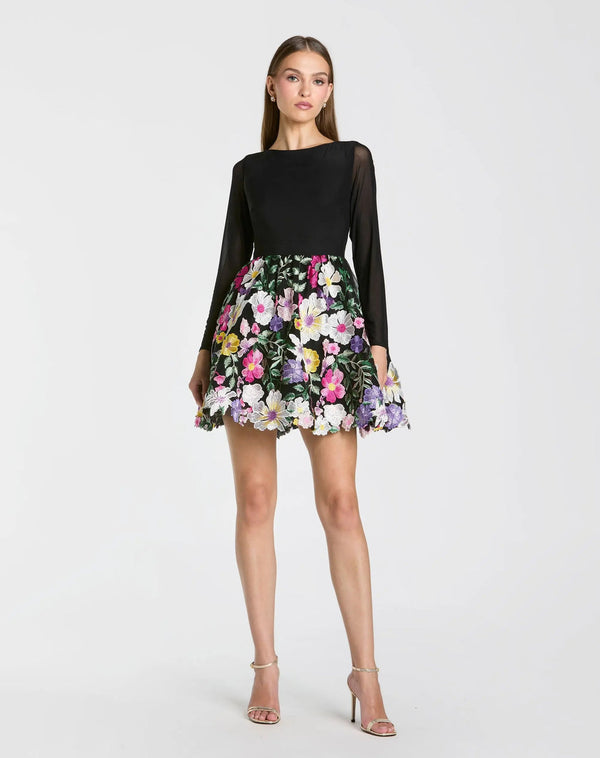 Bateau Mini Chiffon Cocktail Fit & Flare Mac Duggal 56109