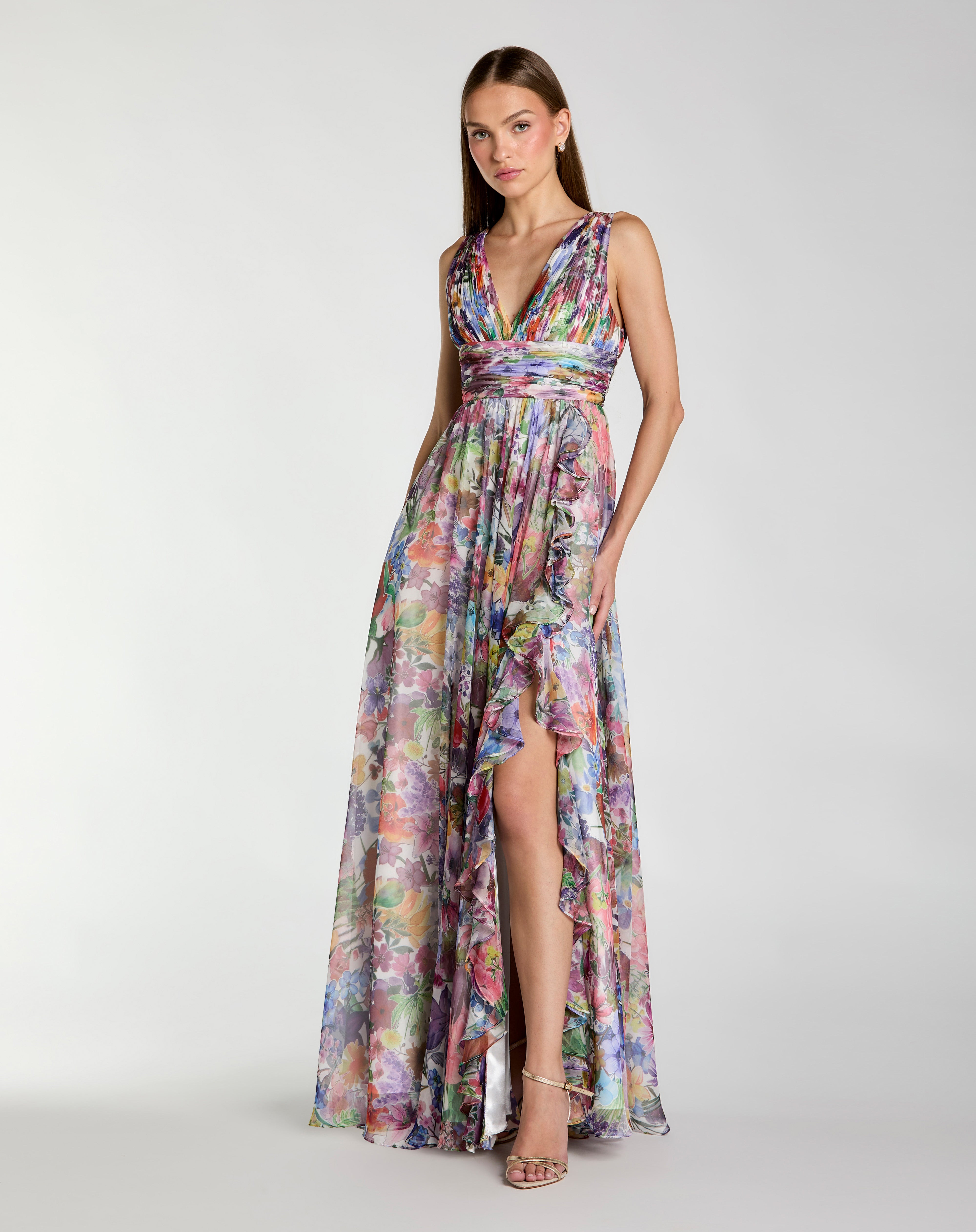 V-Neck Floor-Length Chiffon Prom A-Line Mac Duggal 56119