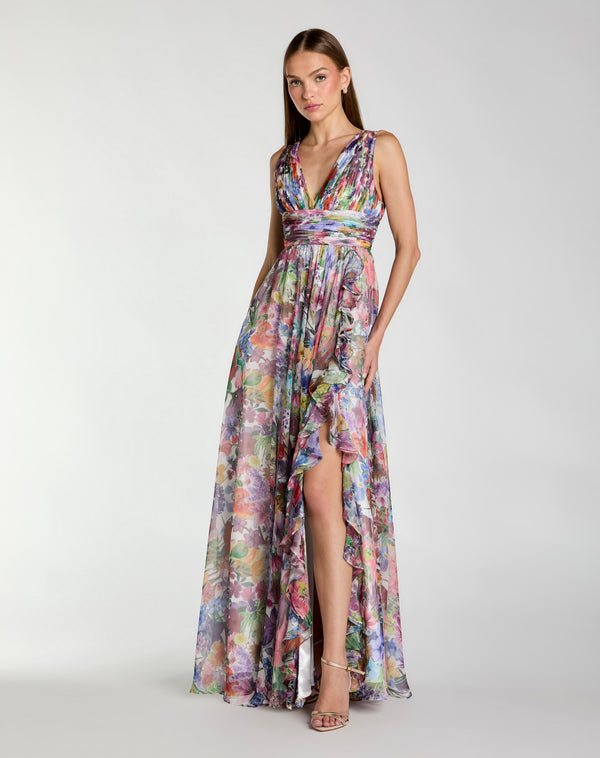 V-Neck Floor-Length Chiffon Formal A-Line Mac Duggal 56119