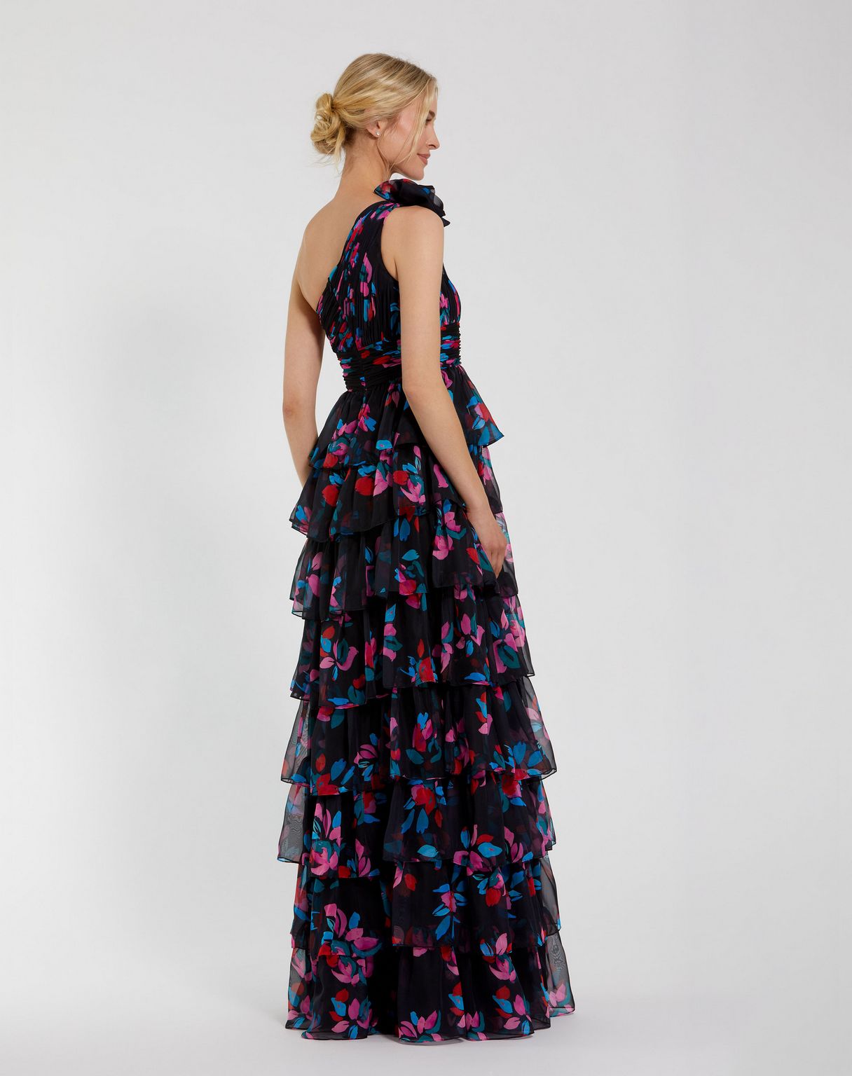 Mac Duggal 56120 Prom Long Ruffle Floral Printed Formal Dress