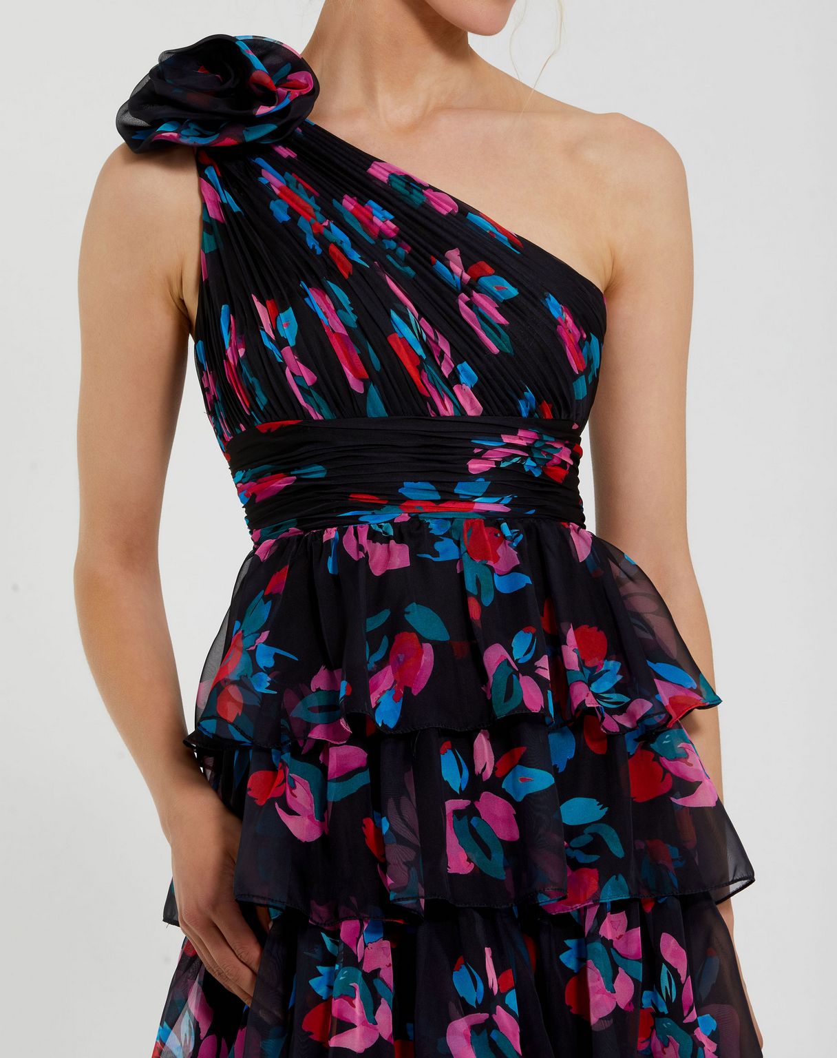 Mac Duggal 56120 Prom Long Ruffle Floral Printed Formal Dress