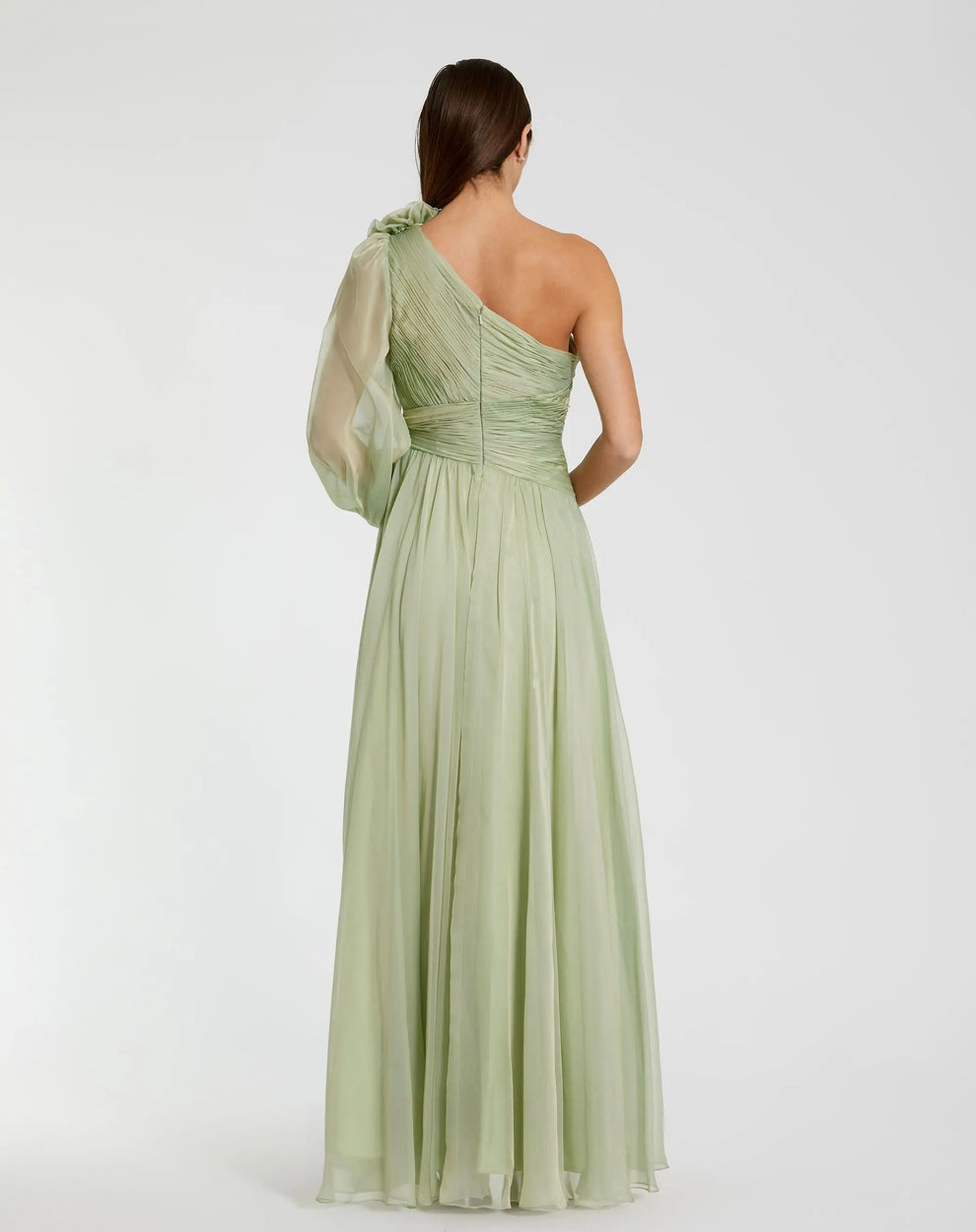 One Shoulder Long Chiffon Formal Dress by Mac Duggal 56142 in Sage