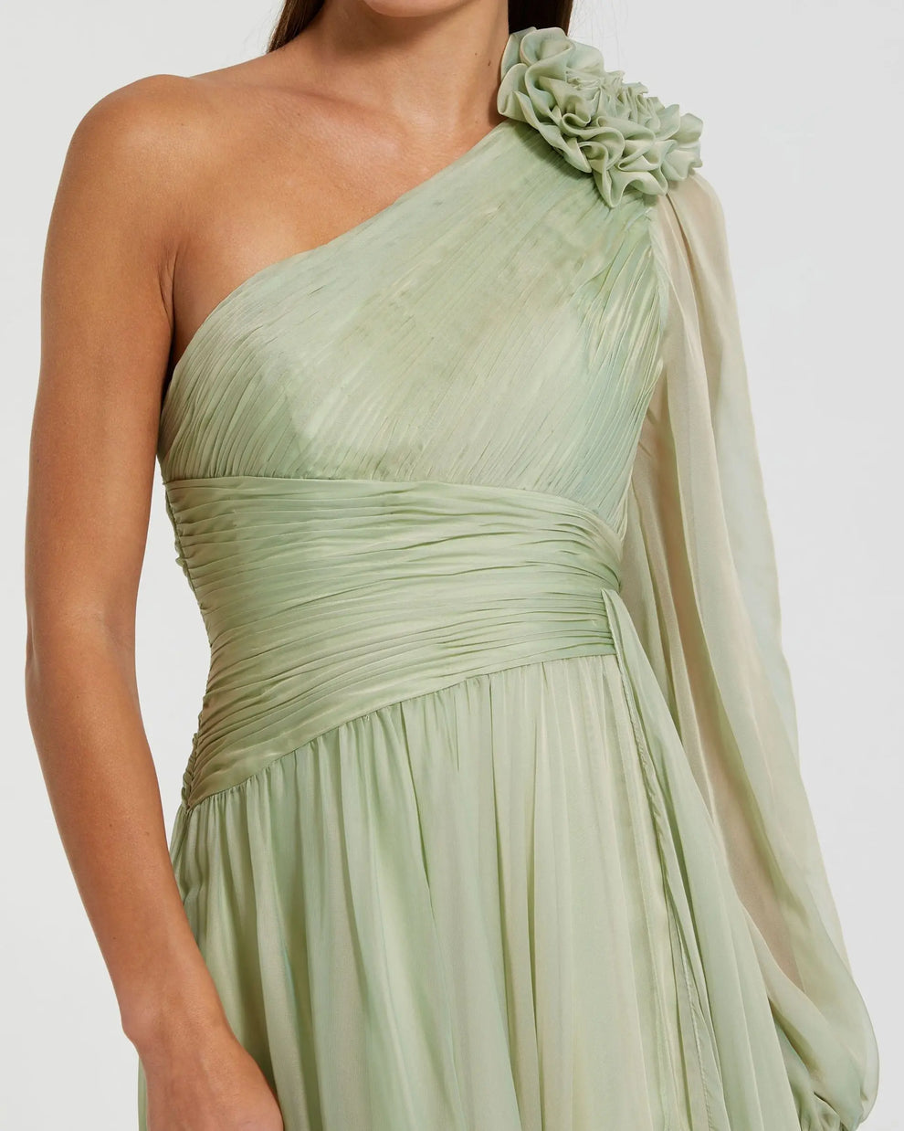 One Shoulder Long Chiffon Formal Dress by Mac Duggal 56142 in Sage