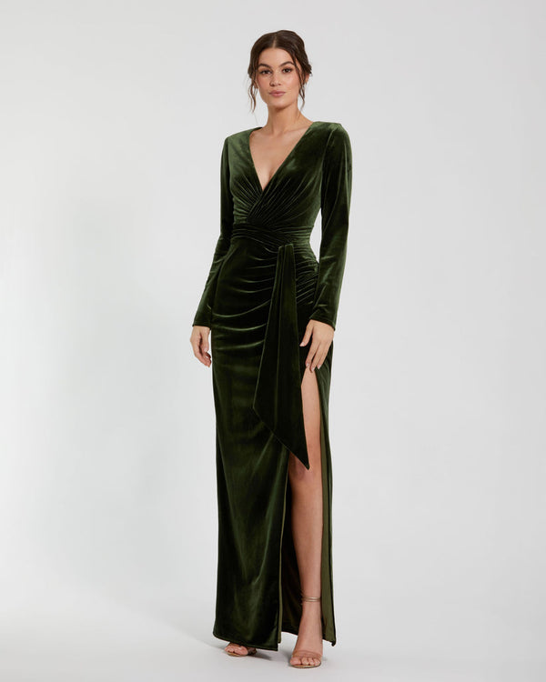 Long Sleeve Formal Velvet Dress Fitted Evening Mac Duggal 56143