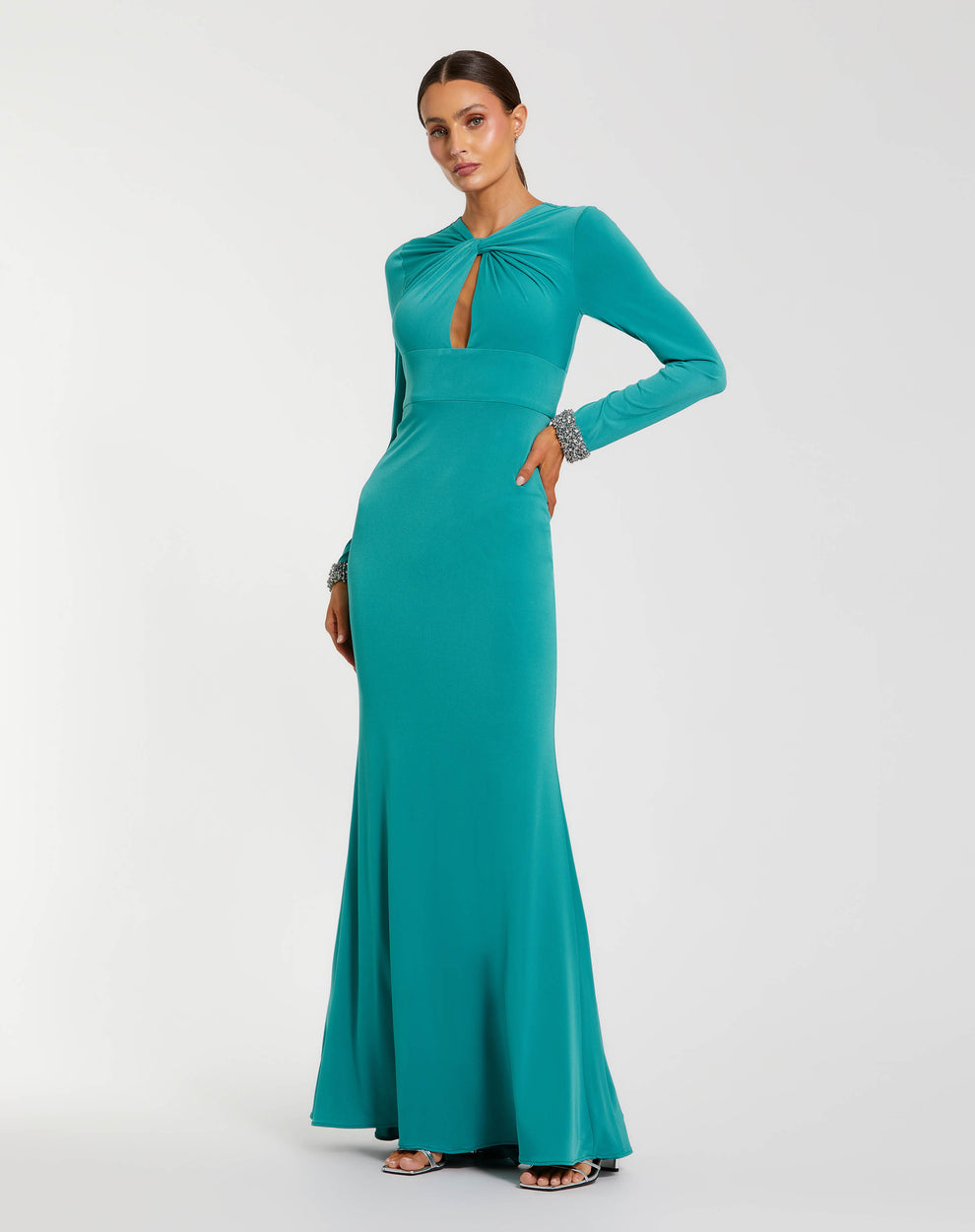 Mother of the Bride Dresses Long Sleeve Beaded Fitted Mother of the Bride Dress Mac Duggal 56150 Teal