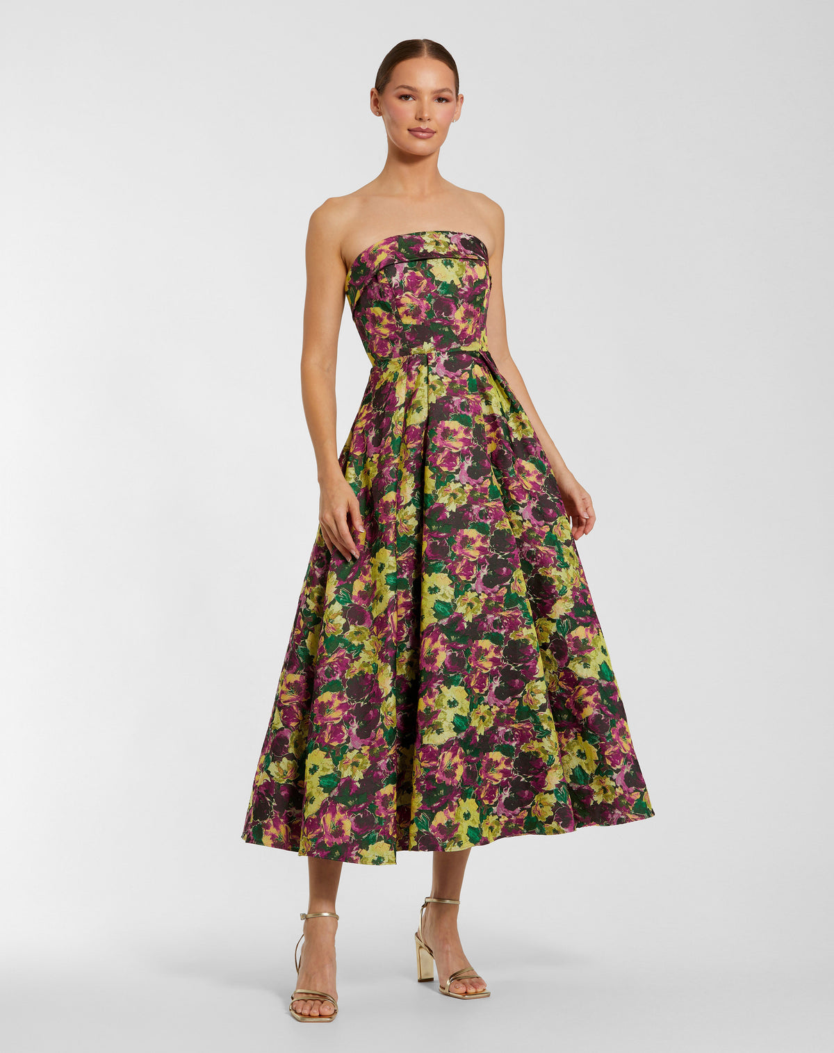 Strapless Curved Neck Floor-Length Satin Cocktail A-Line Mac Duggal 56165