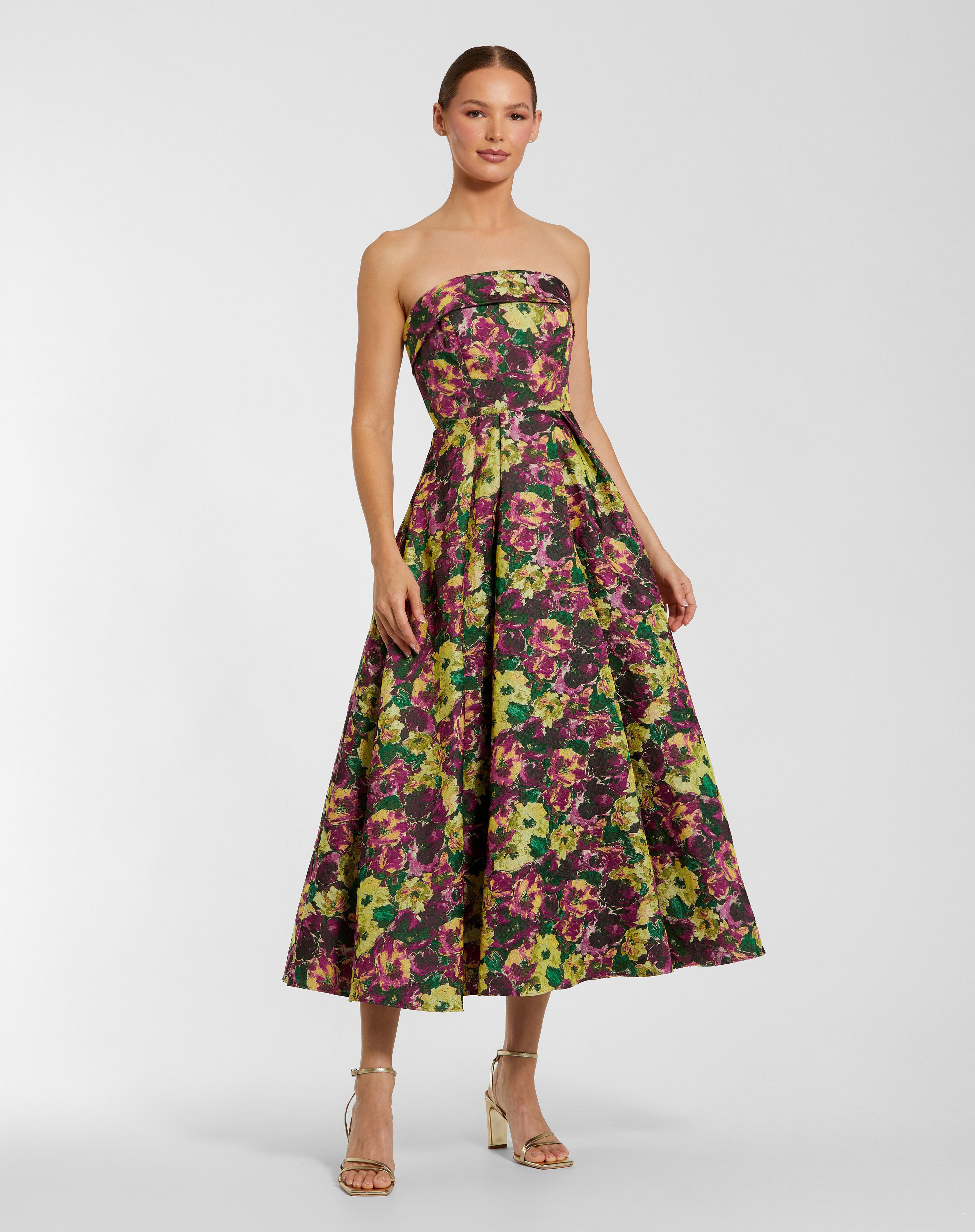 Strapless Curved Neck Floor-Length Satin Cocktail A-Line Mac Duggal 56165