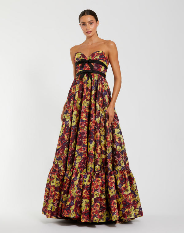 Strapless Curved Neck Floor-Length Satin Evening Ball Gown Mac Duggal 56166