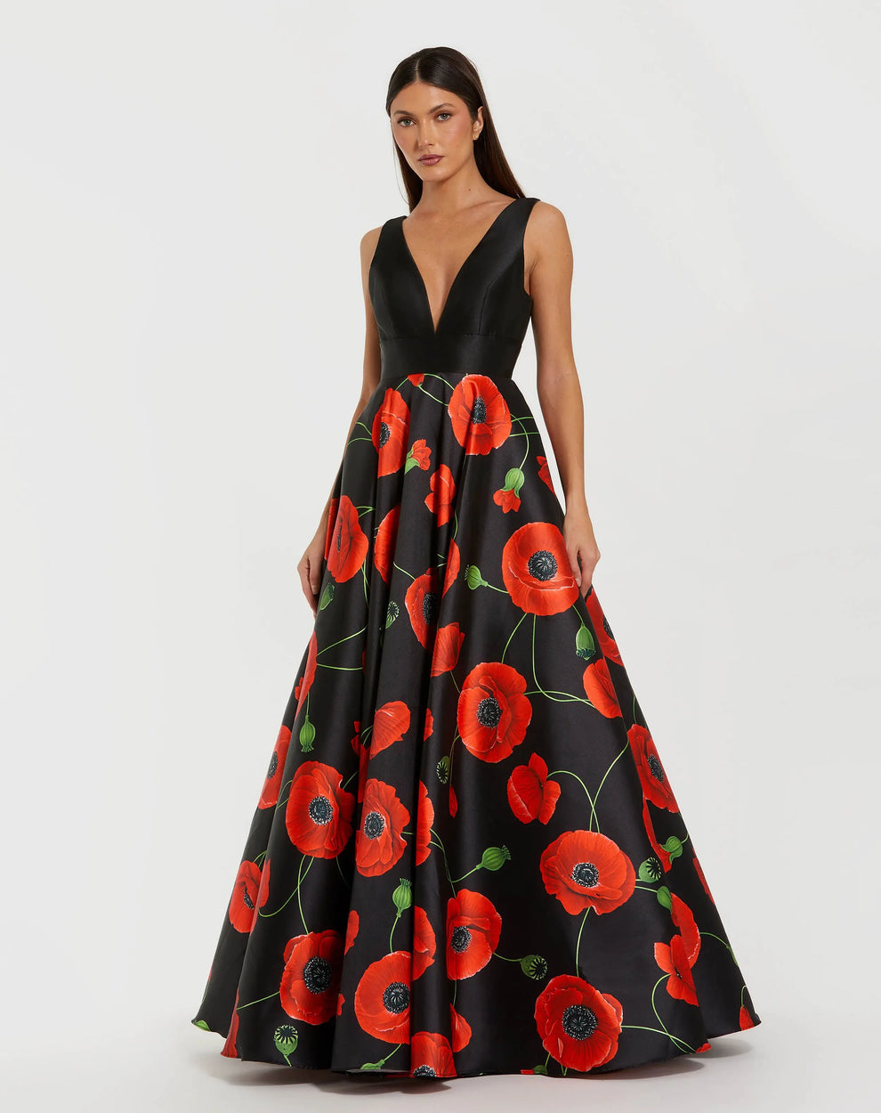 Formal Dresses Ball Gown Floral Print Long Formal Dress Mac Duggal 56181 Poppy Multi