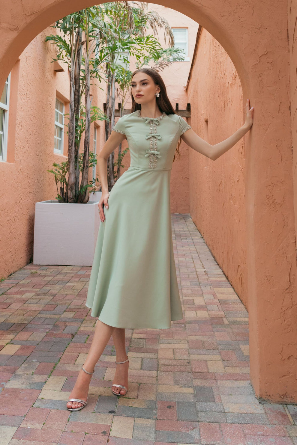 Cocktail Dresses Short A Line Midi Beaded Cocktail Dress Mac Duggal 56242 Sage