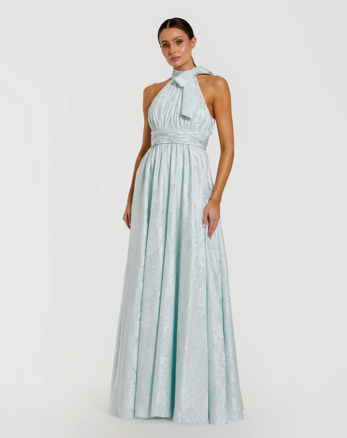 Halter Neck Long Satin Formal Dress by Mac Duggal 56246 in Powder Blue