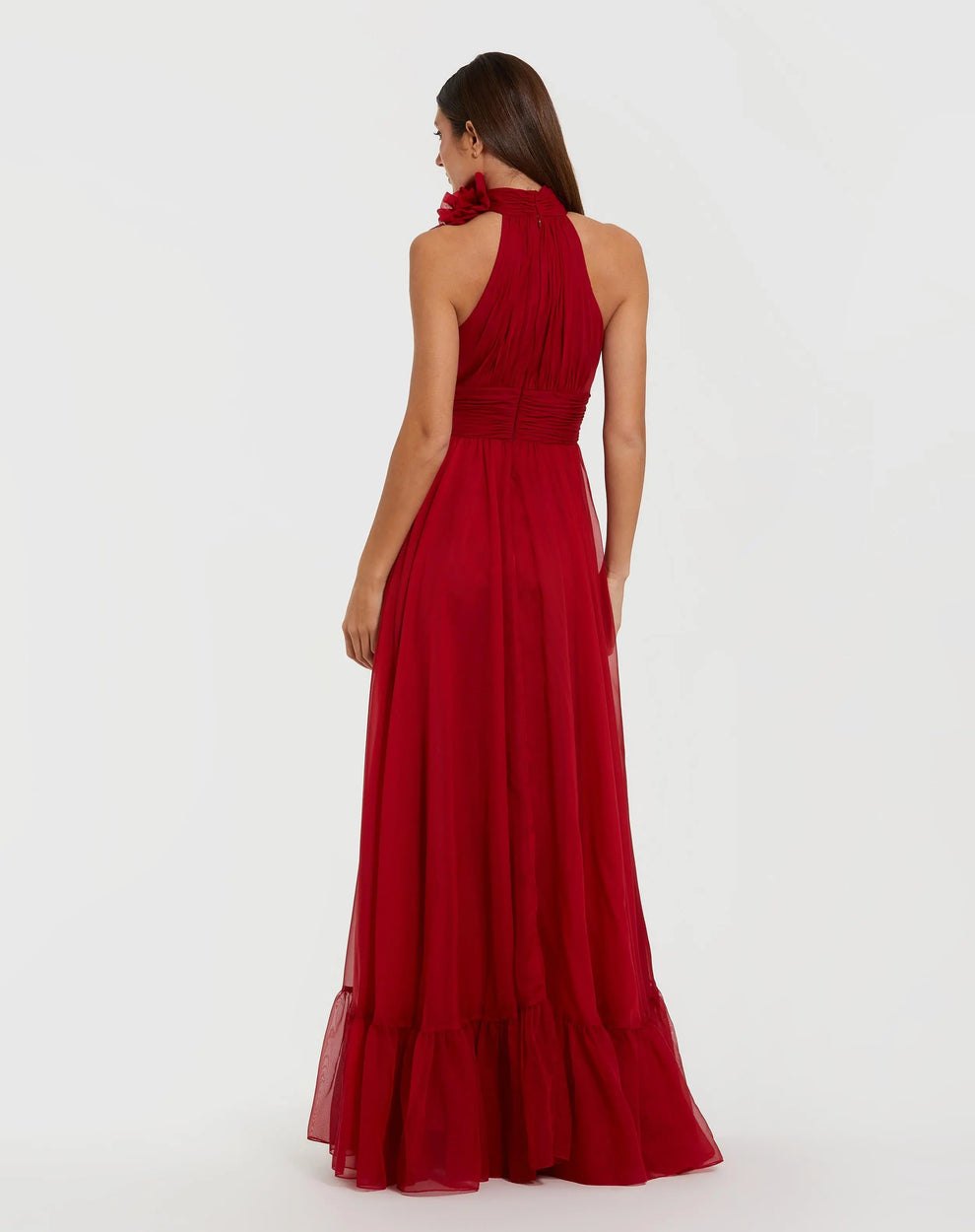 Prom Dresses Long Prom 3D Floral Applique Pleated Formal Dress Red