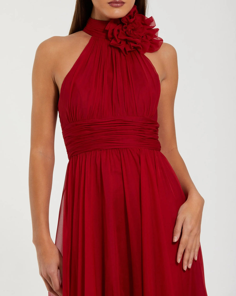 Prom Dresses Long Prom 3D Floral Applique Pleated Formal Dress Red