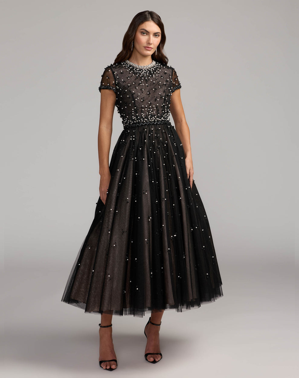 Crew High-Neck Tea-Length Tulle Cocktail A-Line Mac Duggal 56255