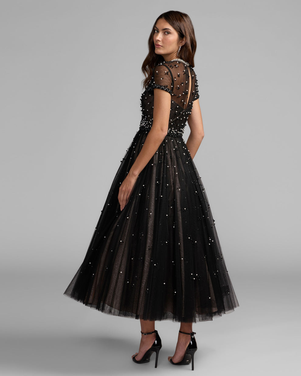 Crew High-Neck Tea-Length Tulle Cocktail A-Line Mac Duggal 56255