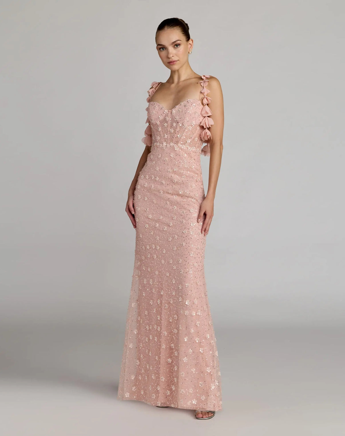Sweetheart Floor-Length Sequin Evening Gown by Mac Duggal 56259 in Rose Gold