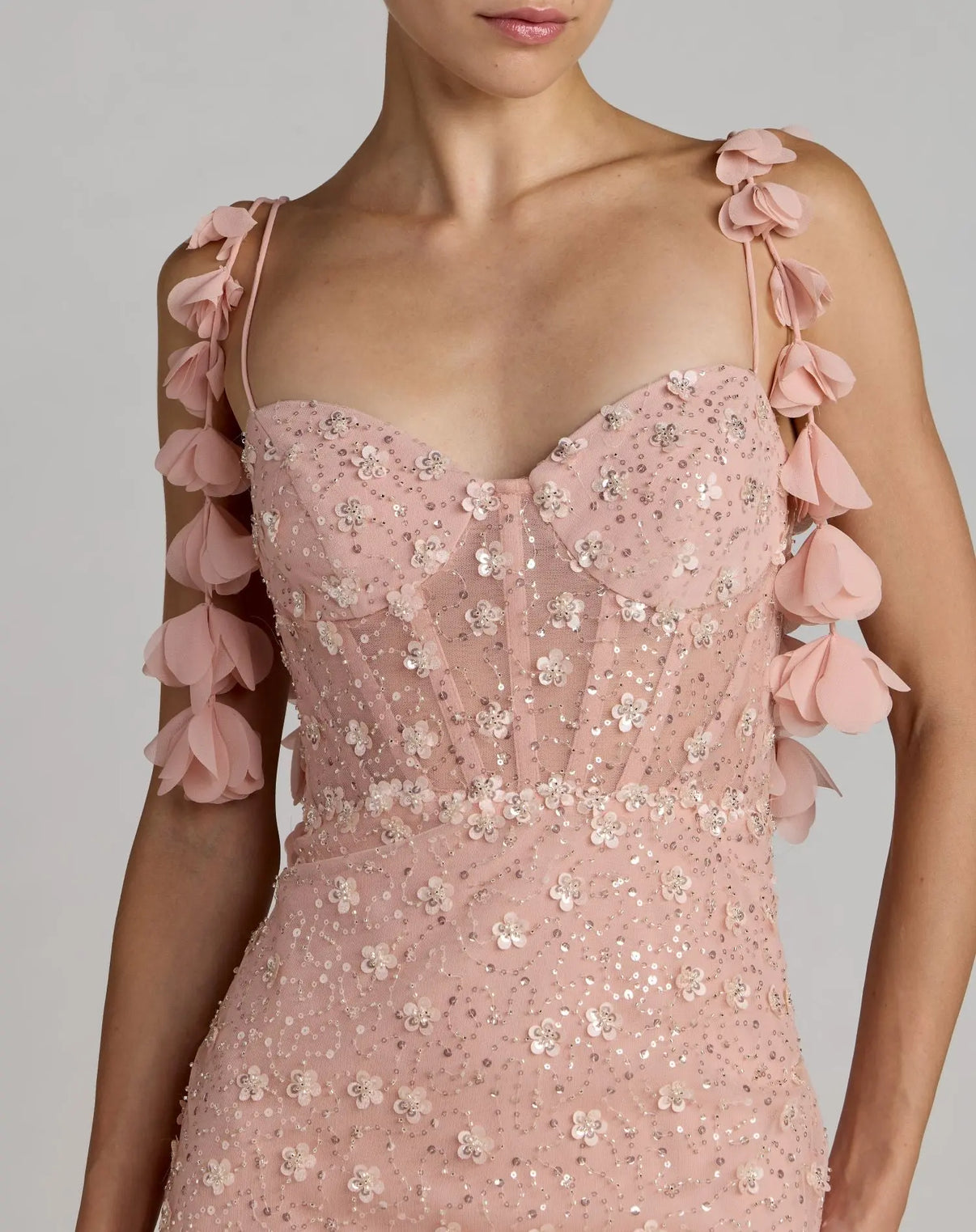 Sweetheart Floor-Length Sequin Evening Gown by Mac Duggal 56259 in Rose Gold