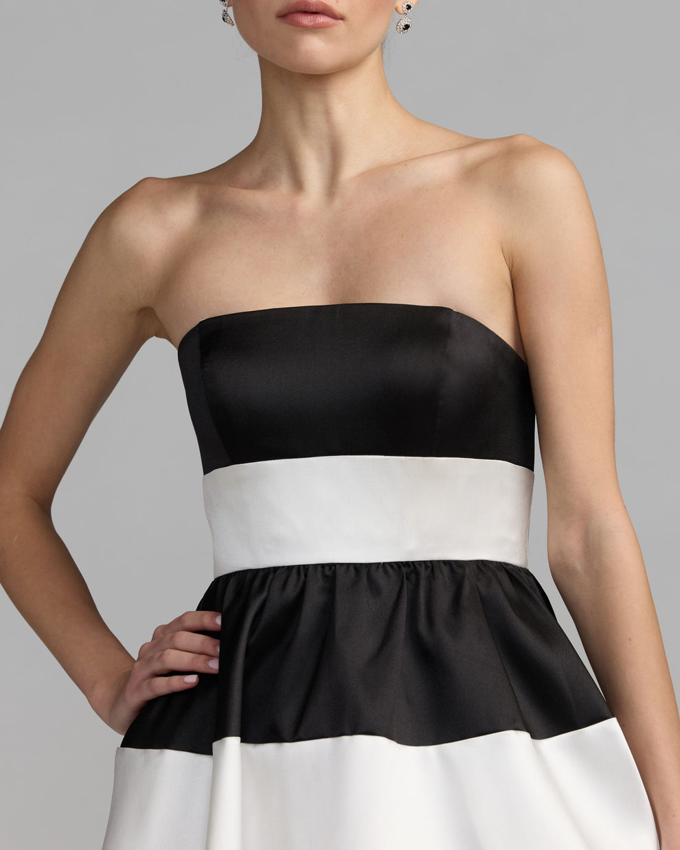 Strapless Straight Neck Tea-Length Satin Formal A-Line Mac Duggal 56281