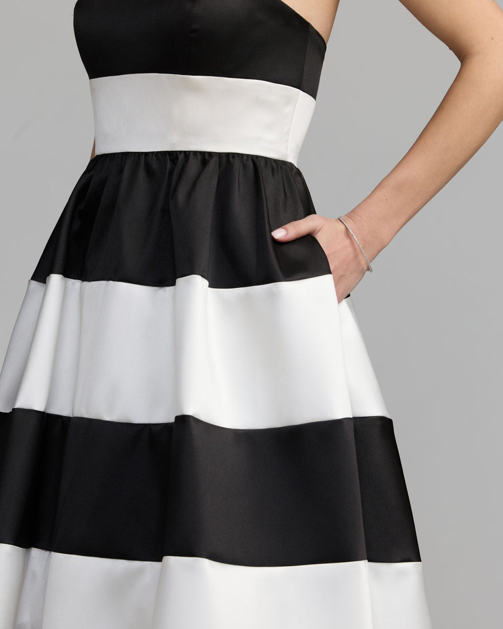 Strapless Straight Neck Tea-Length Satin Formal A-Line Mac Duggal 56281