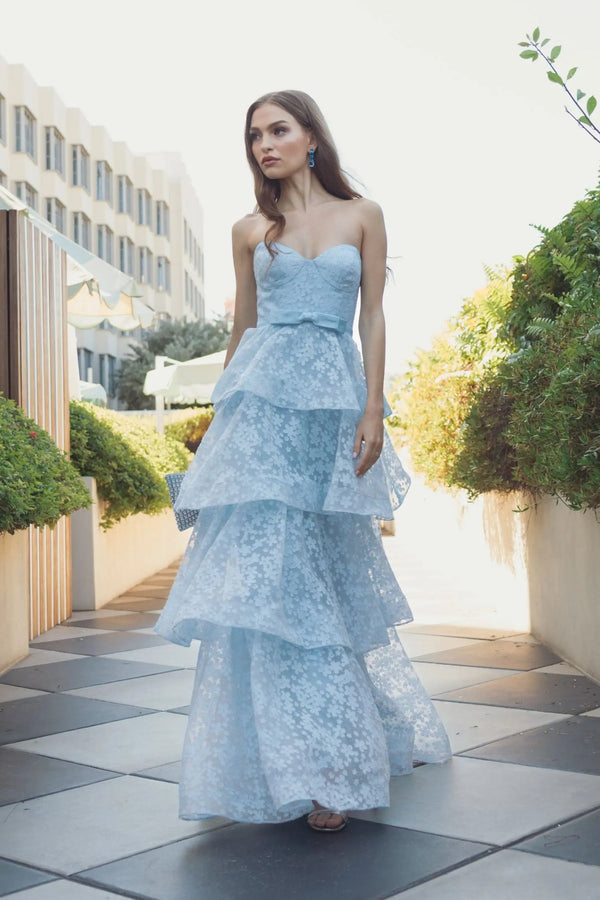 Strapless Tiered Floral Organza Ball Gown by Mac Duggal 56298