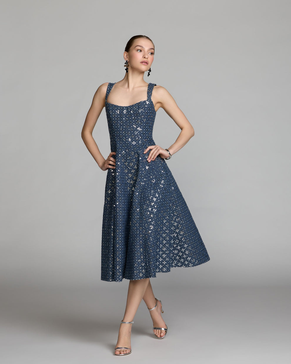 Square Tea-Length Sequin Evening A-Line Mac Duggal 56300