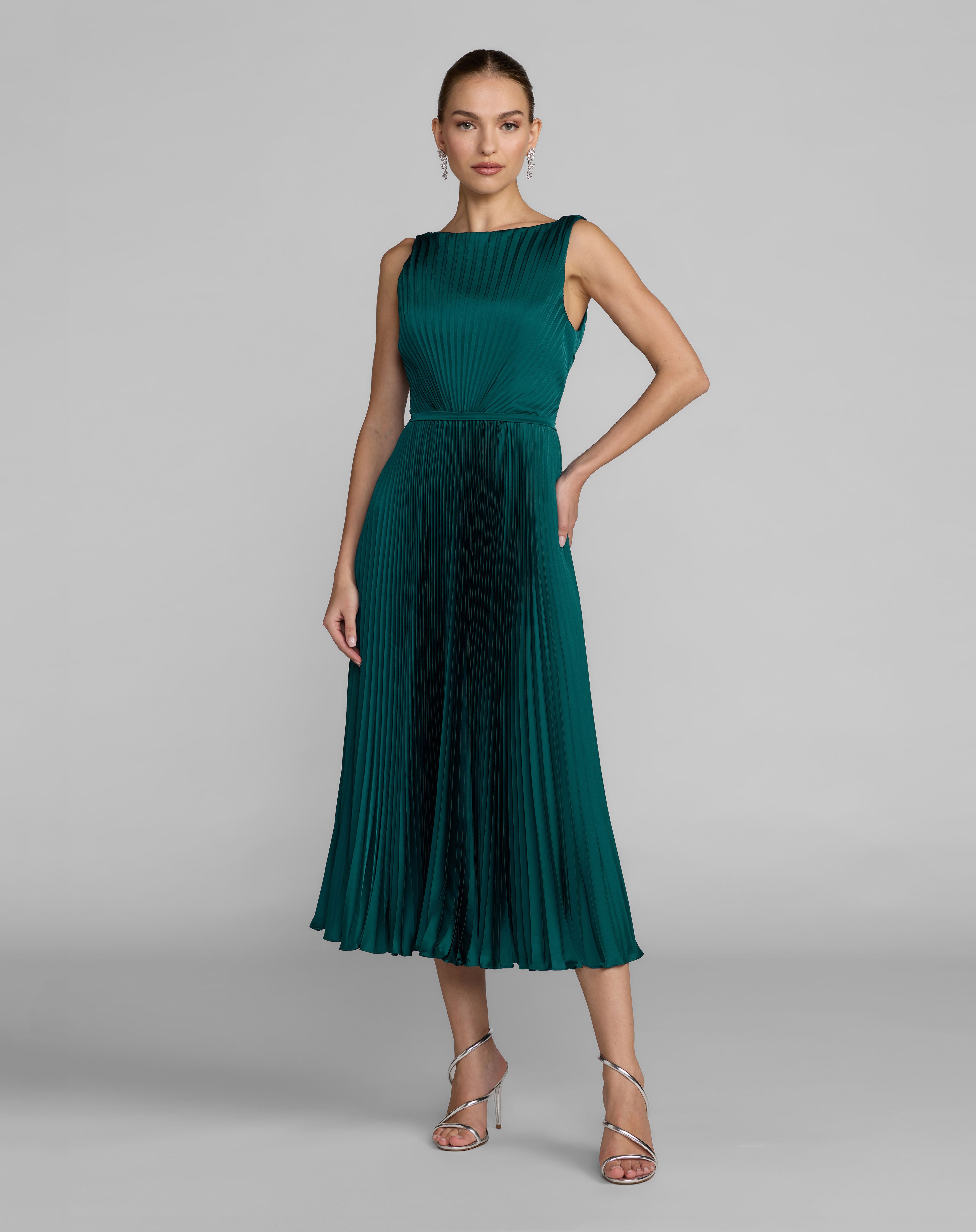 Crew/High-Neck Midi Satin Occasion A-Line Mac Duggal 56326