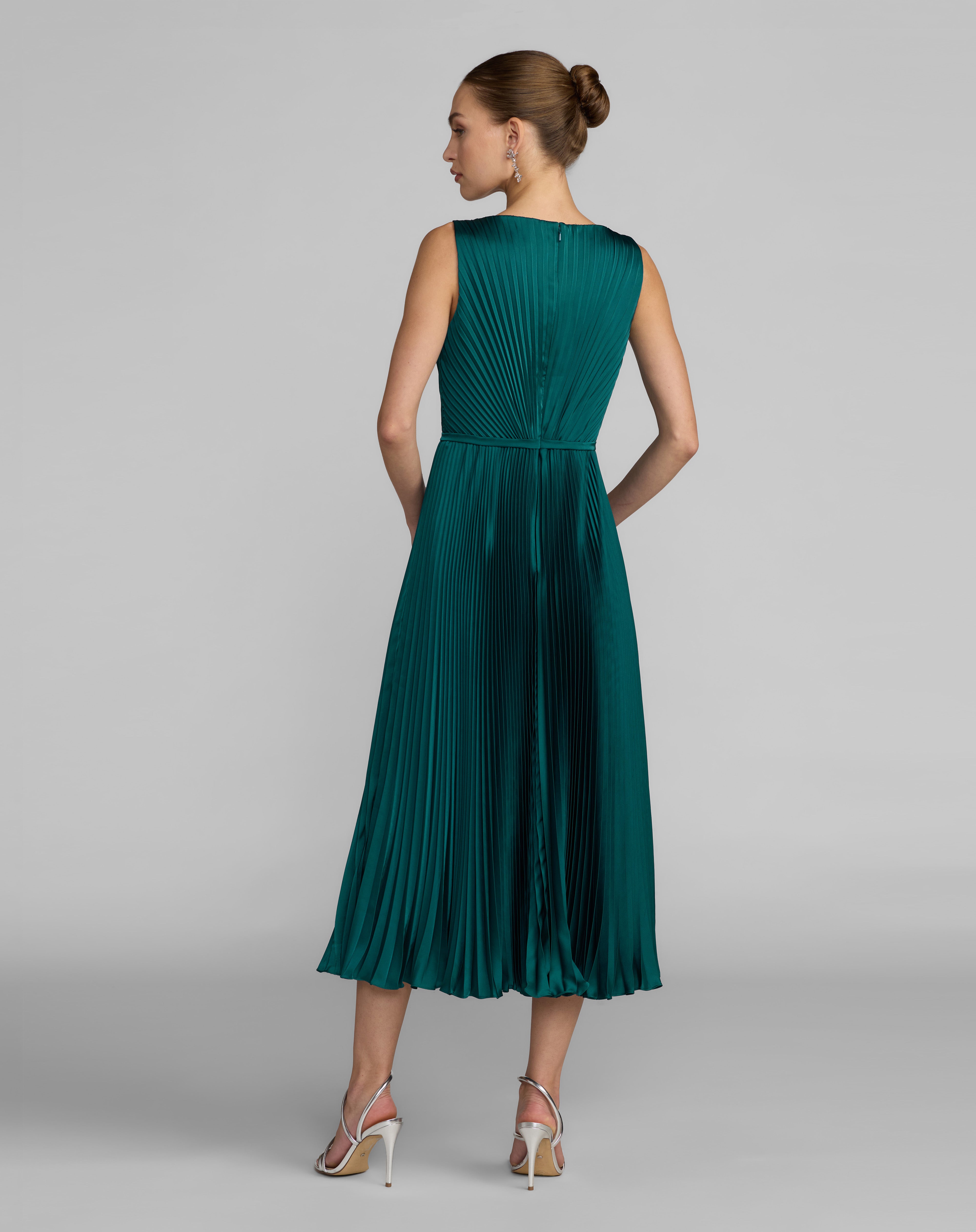 Crew/High-Neck Midi Satin Occasion A-Line Mac Duggal 56326
