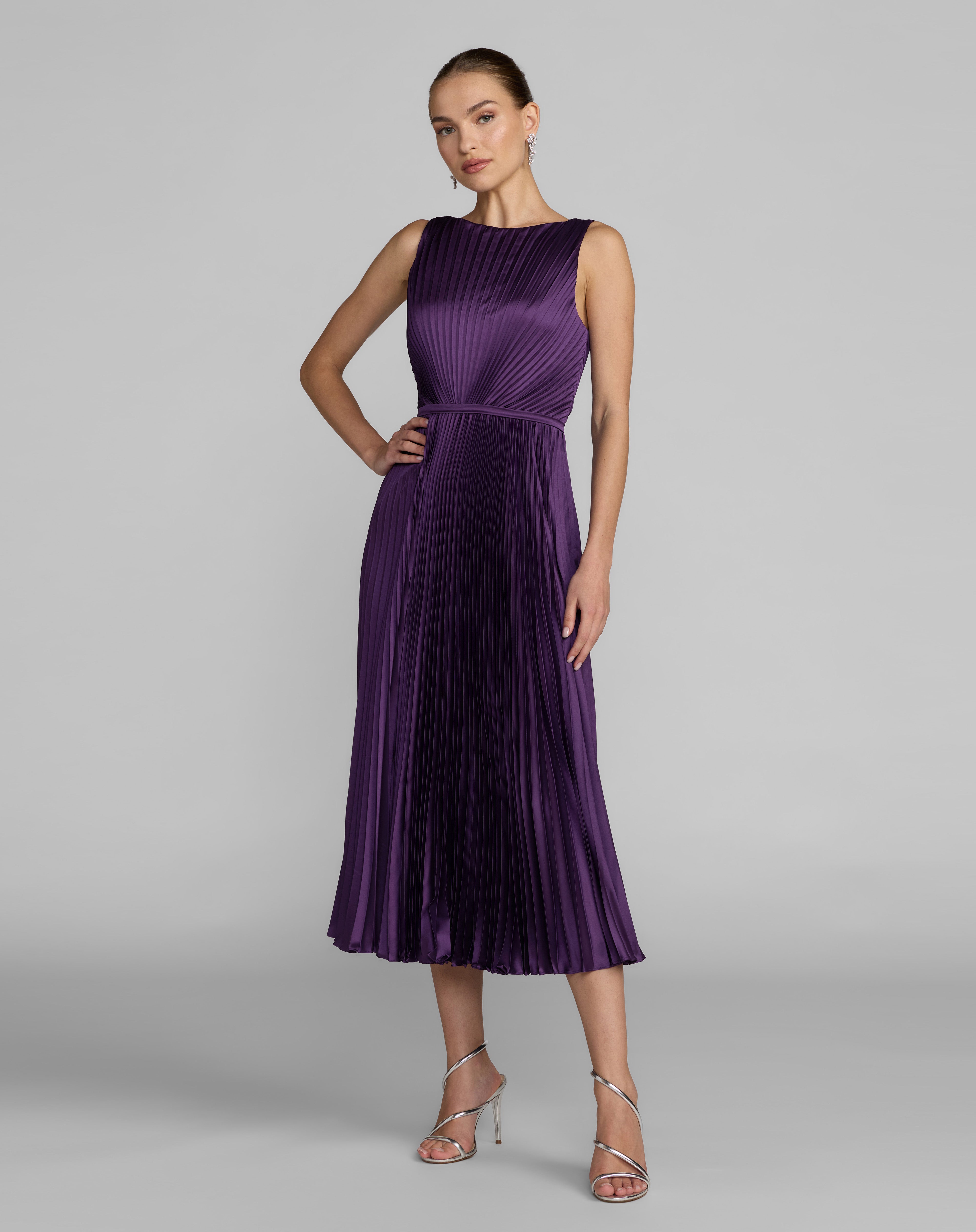 Crew/High-Neck Midi Satin Occasion A-Line Mac Duggal 56326