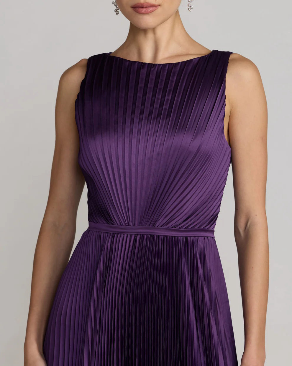 Purple Bateau Midi Pleated Satin Cocktail Dress Petite Dress Mac Duggal 9956326P