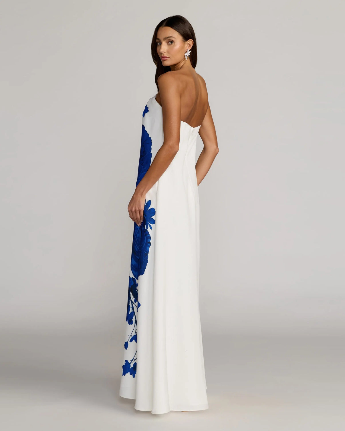 Strapless Floor-Length Floral Formal Gown by Mac Duggal 56344 in White Multi