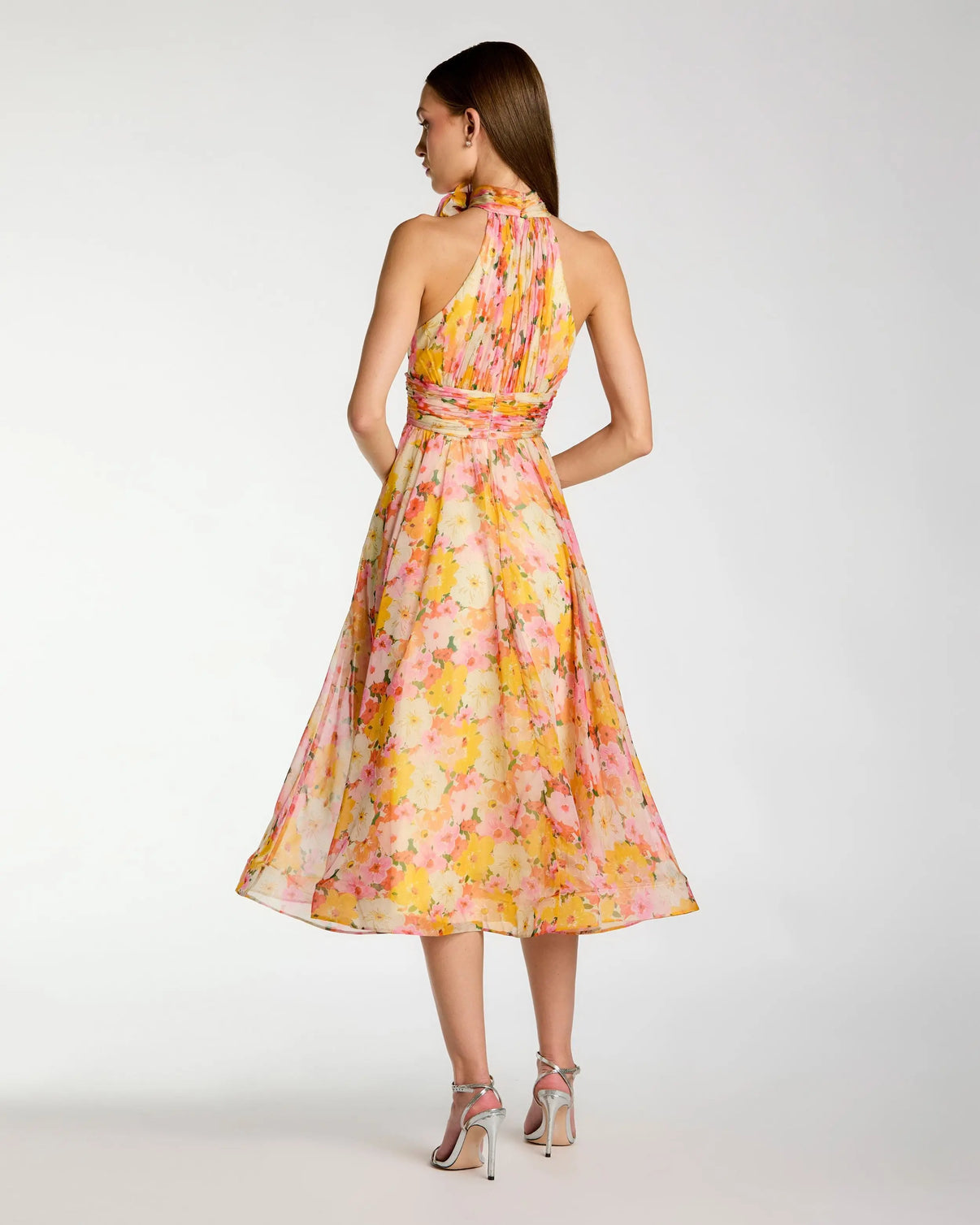 Halter Midi Floral Cocktail Dress by Mac Duggal 56348 in Yellow Multi