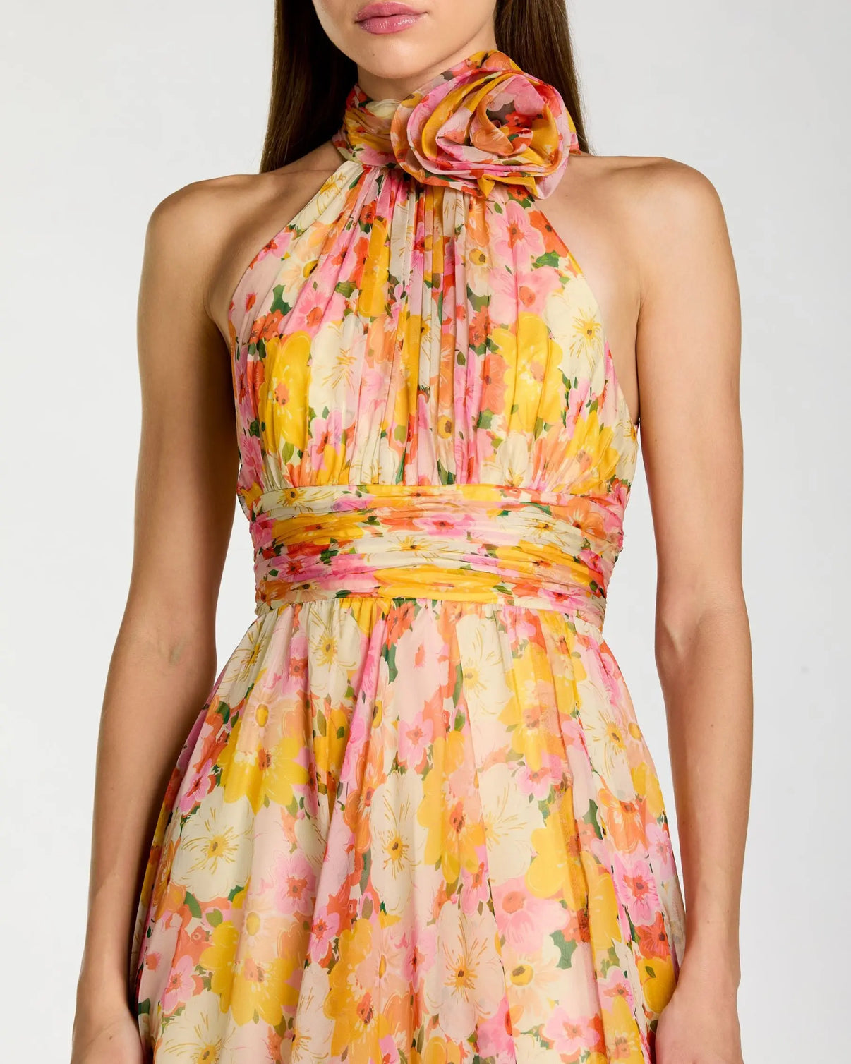 Halter Midi Floral Cocktail Dress by Mac Duggal 56348 in Yellow Multi