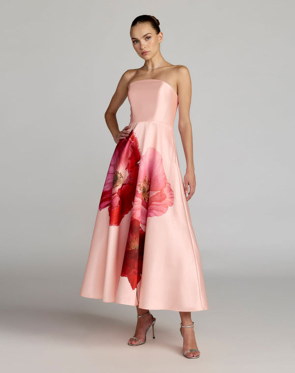 Floral Print Short A Line Midi Cocktail Dress Mac Duggal 56352