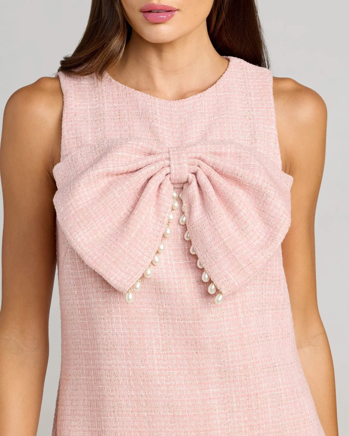 Jewel Neck Short Tweed Cocktail Dress by Mac Duggal 56370 in Blush