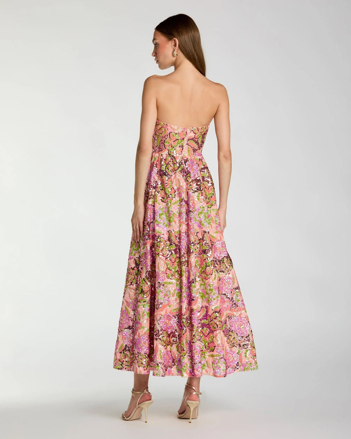 Strapless Tea-Length Floral Cocktail Dress by Mac Duggal 56386 in Orchid Multi