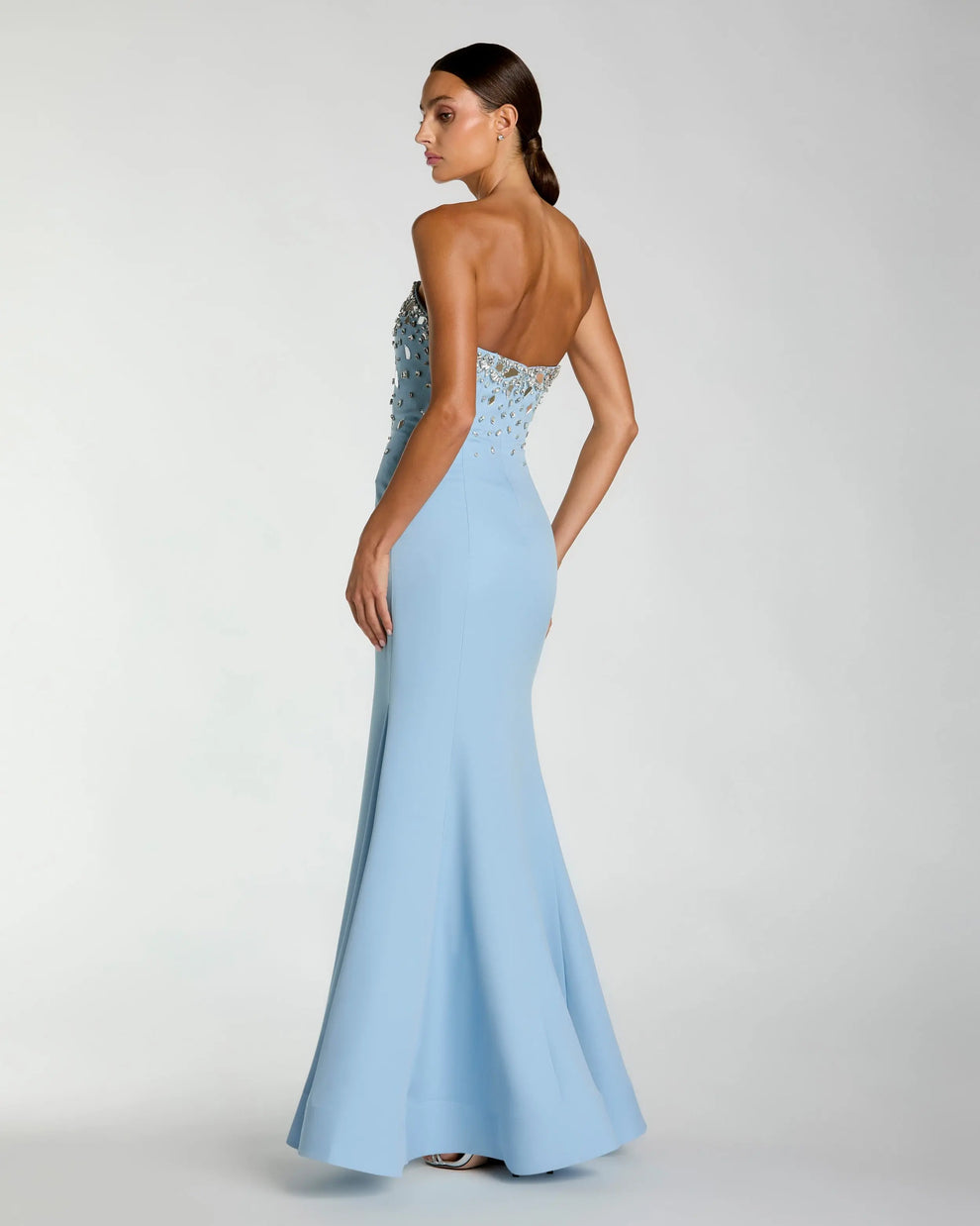 Strapless Long Crepe Evening Gown by Mac Duggal 56393 in Powder Blue