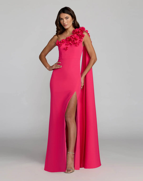 One-Shoulder Floor-Length Crepe Evening Sheath Column Mac Duggal 56394