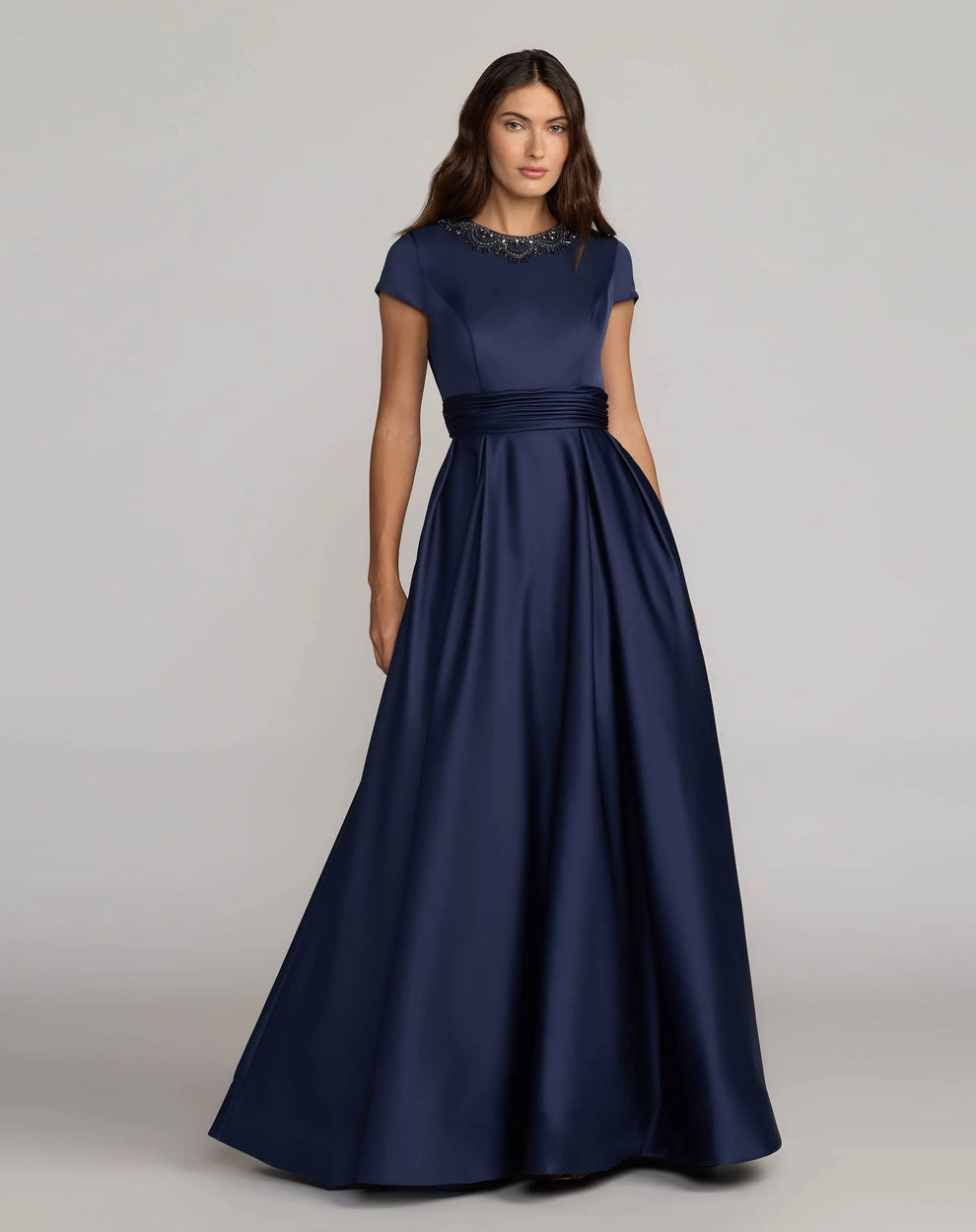 Jewel Floor-Length Satin Evening A-Line Mac Duggal 56401