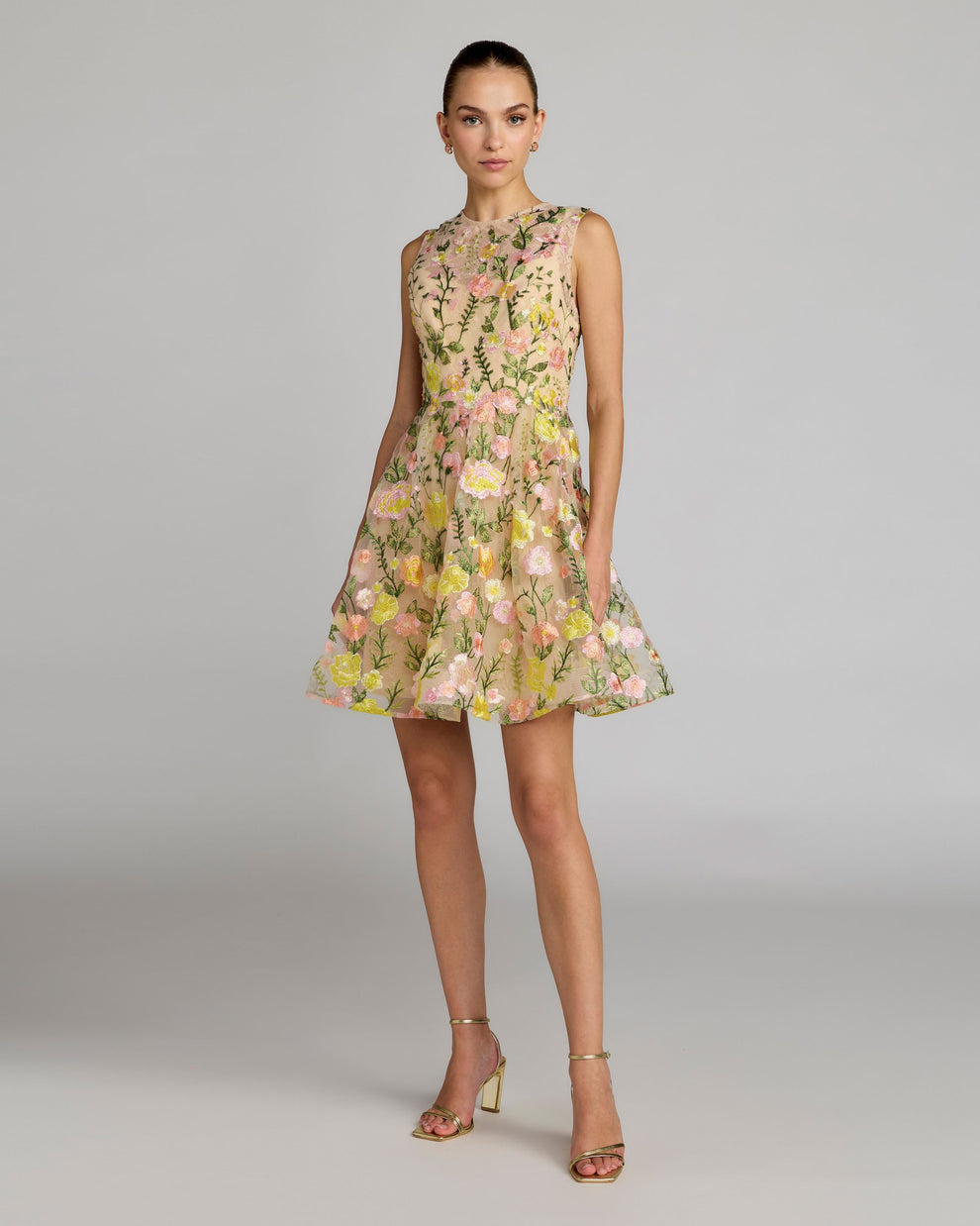 Cocktail Dresses Short Floral A Line Mini Cocktail Dress Mac Duggal 56409 Yellow Multi