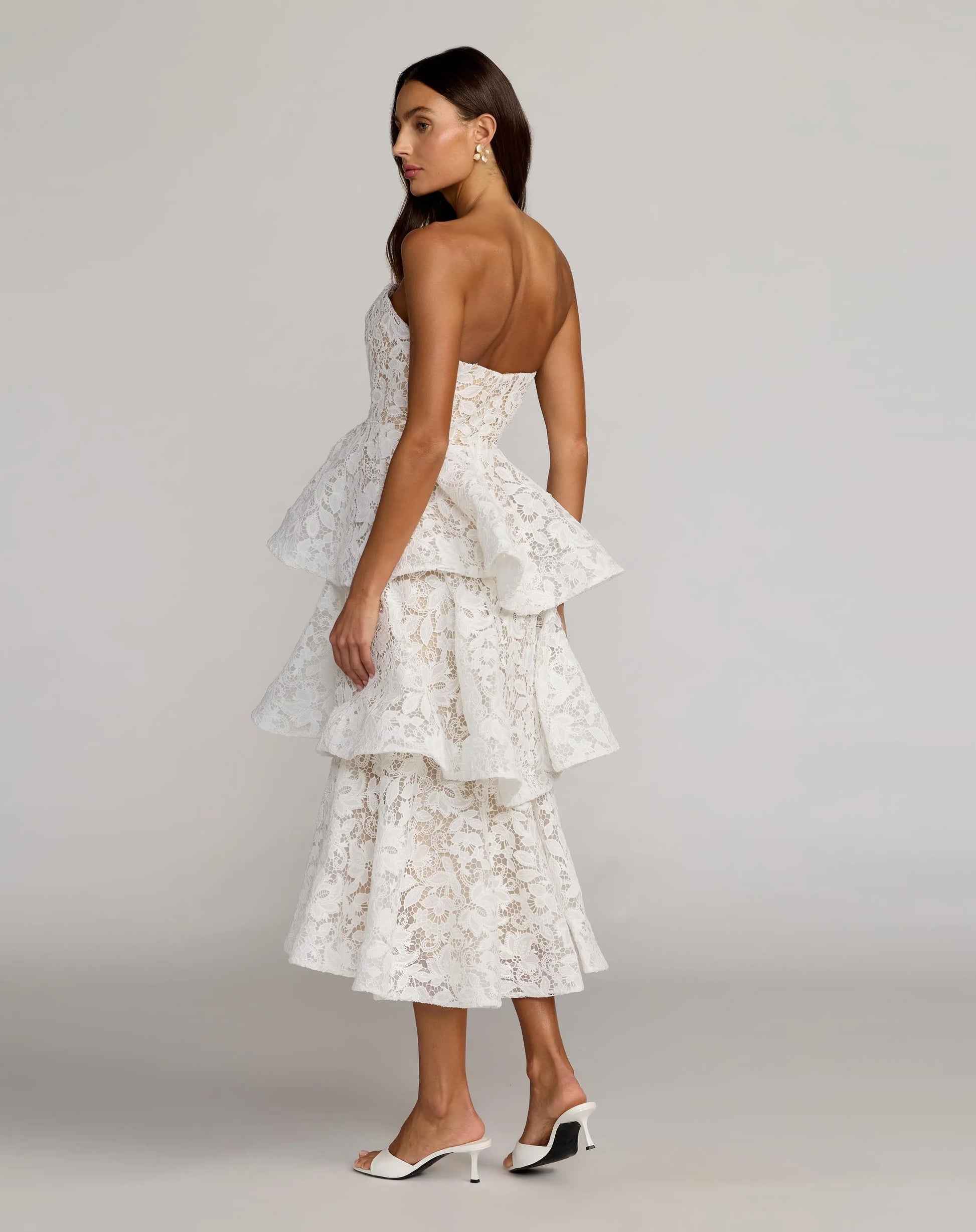Wedding Dresses Midi Ruffle Short Lace Wedding Dress Mac Duggal 56419 Ivory