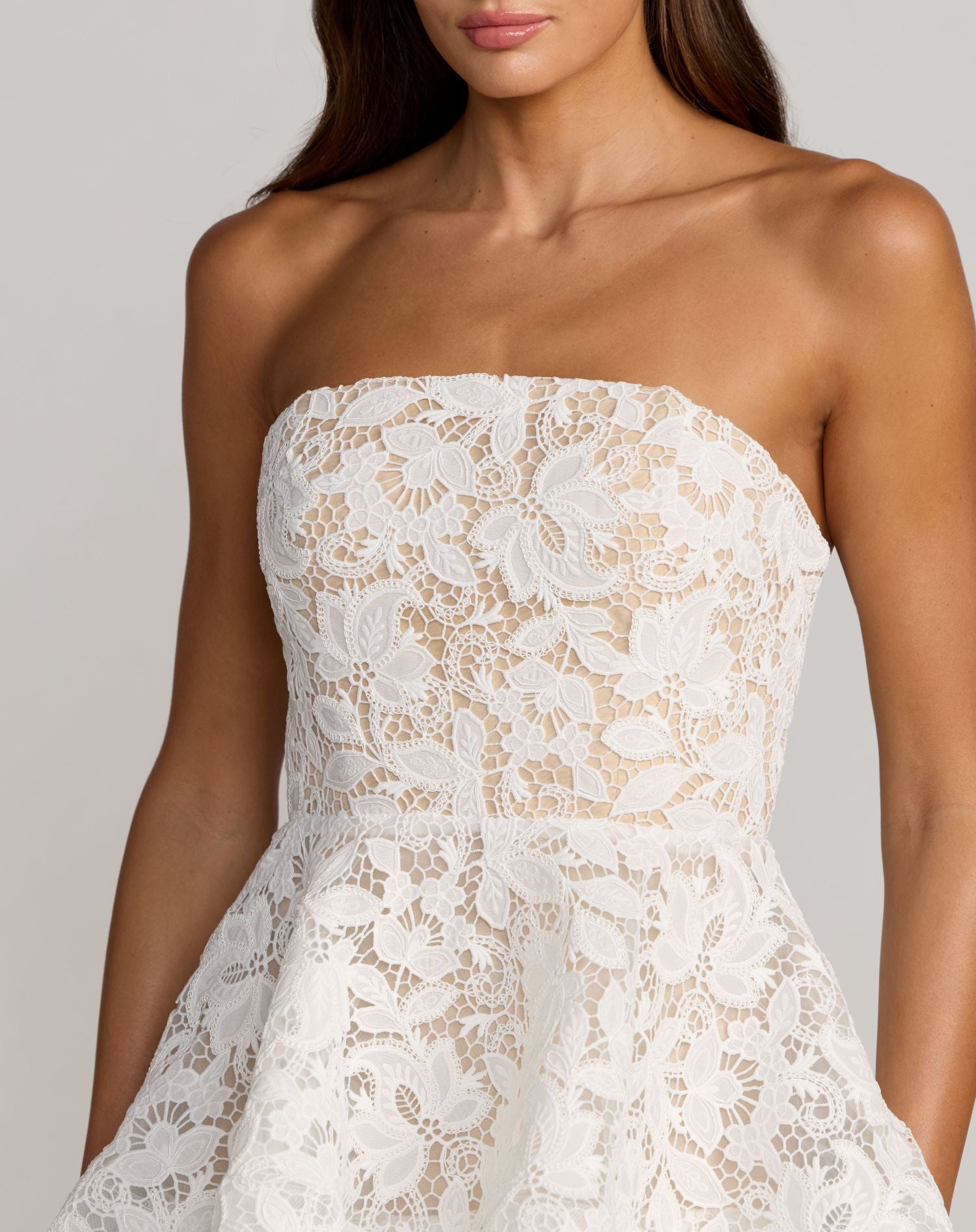 Wedding Dresses Midi Ruffle Short Lace Wedding Dress Mac Duggal 56419 Ivory