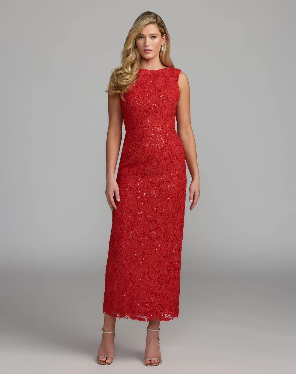 Crew/High-Neck Floor-Length Lace Formal Sheath Mac Duggal 56435