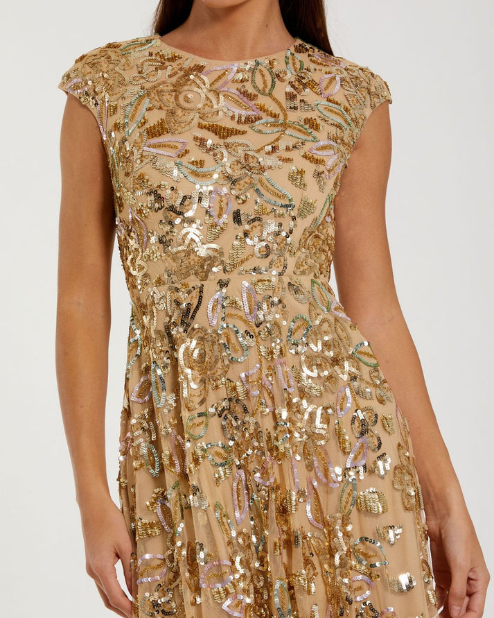 Formal Dresses Long Cap Sleve Formal Dress Gold Multi