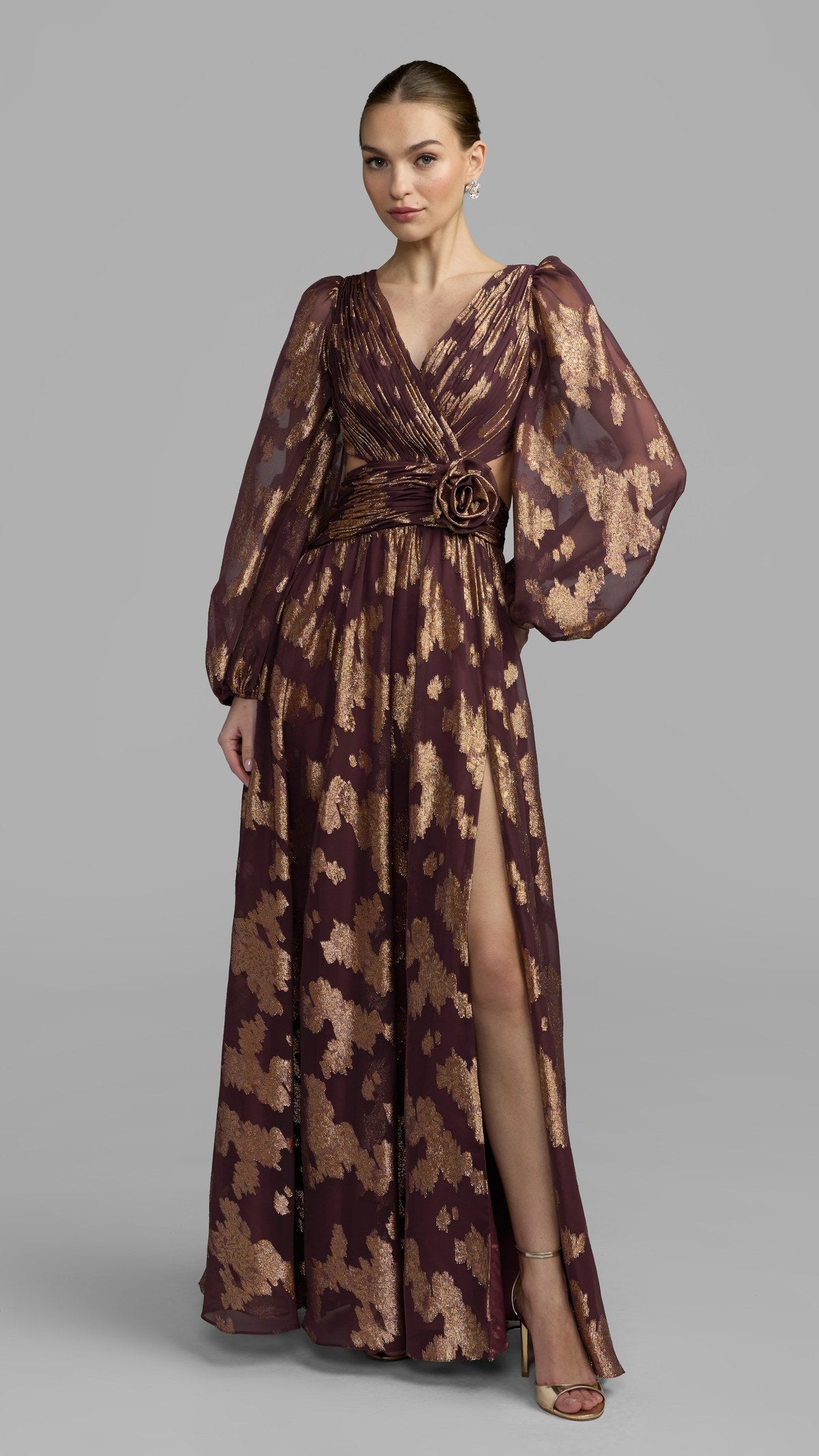 Mac Duggal style 56486 in Wine, front view