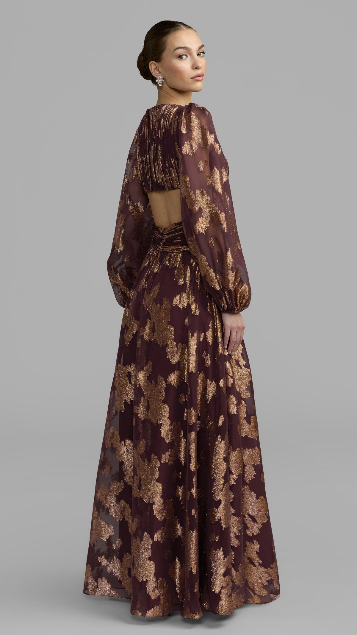 Mac Duggal style 56486 in Wine, back view