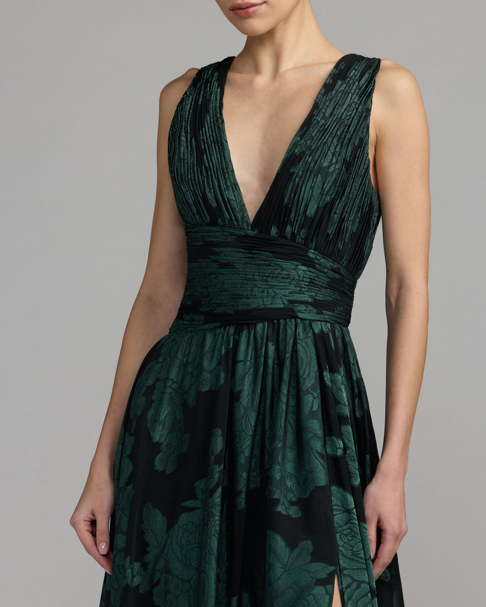V-Neck Floor-Length Satin Prom A-Line Mac Duggal 56487