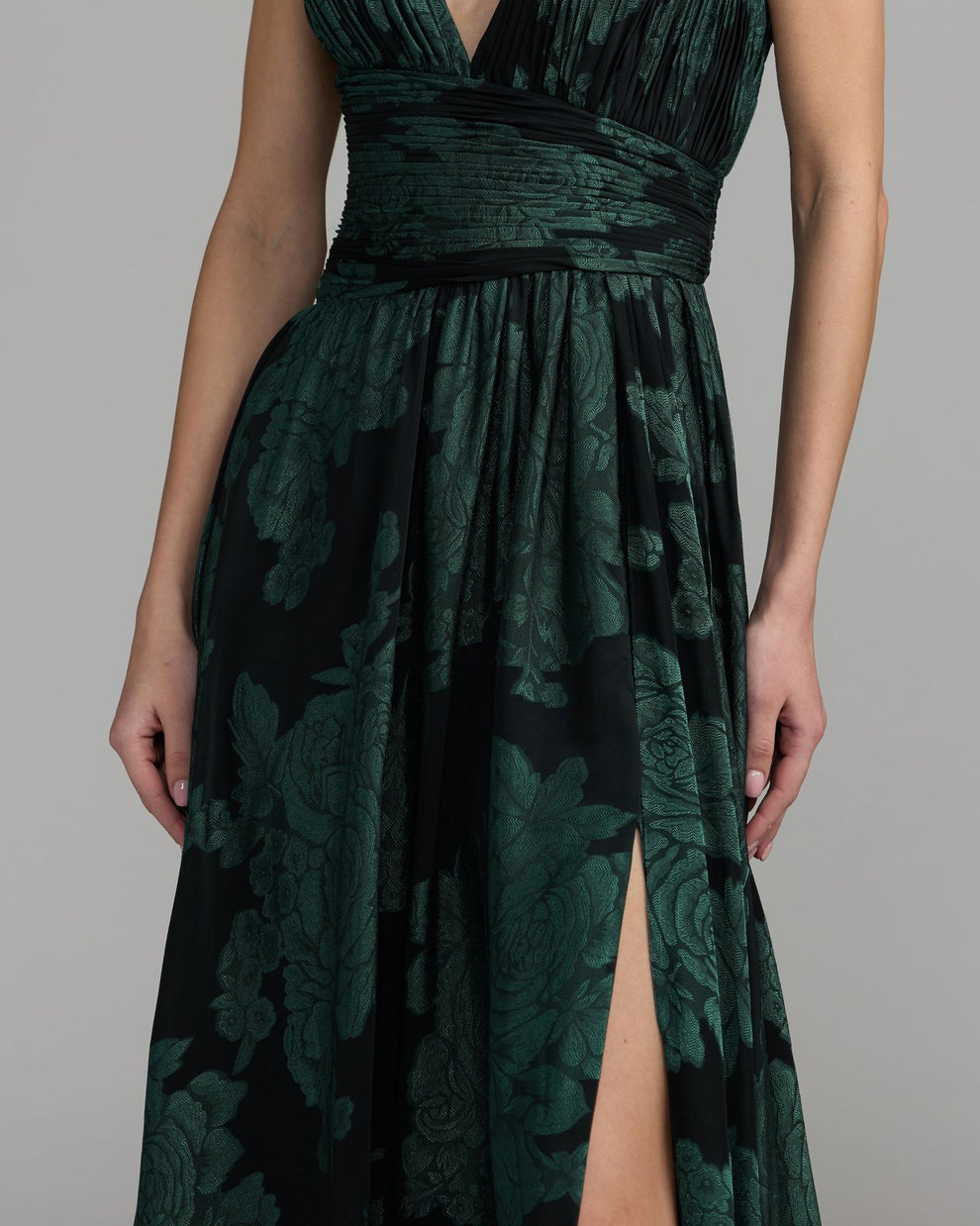 V-Neck Floor-Length Satin Prom A-Line Mac Duggal 56487
